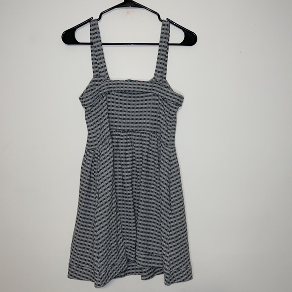 Free People Beach Peter Pan Gingham Checkered Grey Skater Dress - Picture 4 of 9